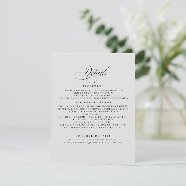 Elegant Minimalist Wedding Details Enclosure Card (Standing Front)