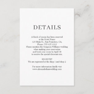 Elegant Minimalist Wedding Details Photo Enclosure Card
