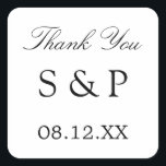 Elegant Minimalist Wedding Favour Thank You Square Sticker<br><div class="desc">Elegant Minimalist Wedding Favour Thank You Square Sticker,  please personalise with initials of the couple and the date of the wedding,  using the online personalisation template before ordering. The sticker features stylish elegant text in a minimalistic layout.</div>