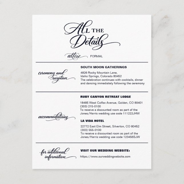 Elegant Minimalist Wedding Information Enclosure  Card (Front)