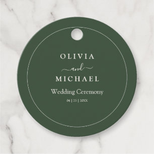 Elegant Minimalist Wedding Invitation Dark Green  Favour Tags
