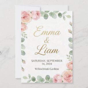 Elegant minimalist wedding invitation with waterco