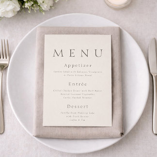 Elegant Minimalist Wedding Menu Card