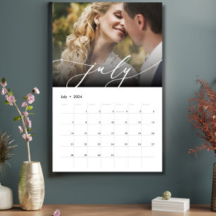 Elegant Minimalist Wedding Modern Photo Script Calendar
