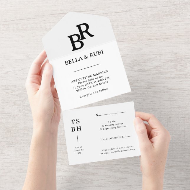 Elegant Minimalist Wedding Monogram Design All In One Invitation (Tearaway)