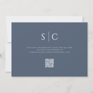 Elegant Minimalist Wedding Monogram QR Code Navy Save The Date