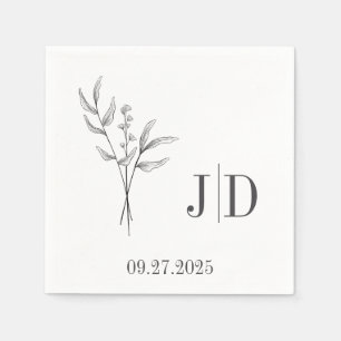 Elegant Minimalist Wedding Napkin   Custom Initial