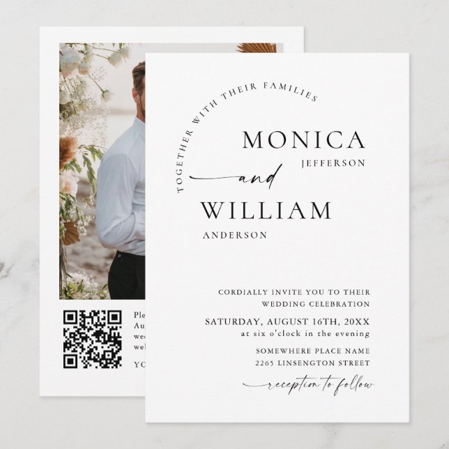 Elegant Minimalist Wedding Photo QR code Invitation (Front/Back)