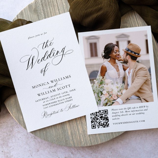 Elegant Minimalist Wedding Photo QR code PHOTO Invitation (Creator Uploaded)