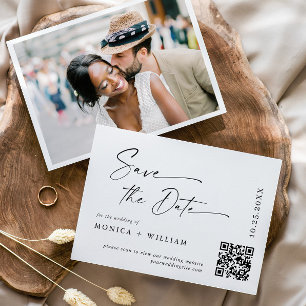 Elegant Minimalist Wedding Photo QR code Save The Date