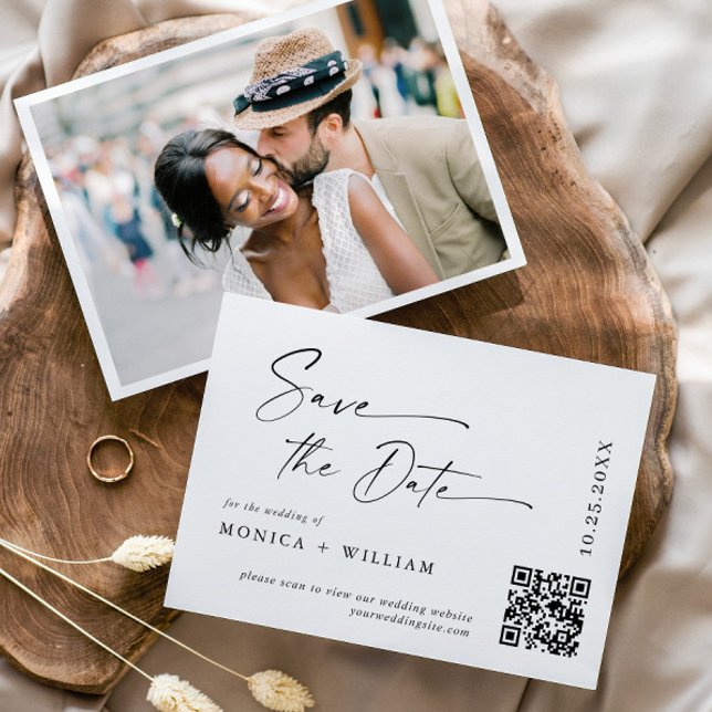Elegant Minimalist Wedding Photo QR code Save The Date (Creator Uploaded)