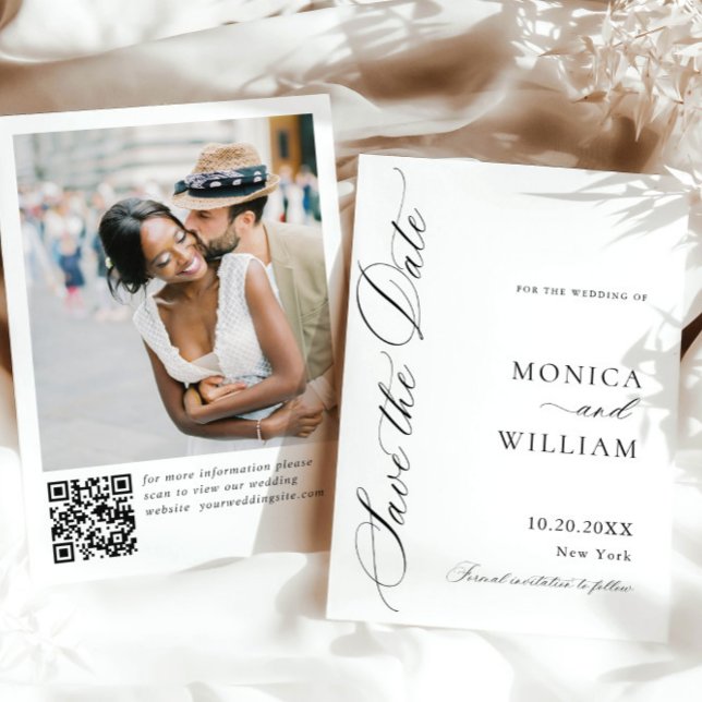 Elegant Minimalist Wedding Photo QR code Save The Date (Creator Uploaded)