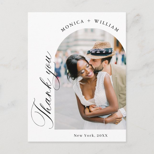 Elegant Minimalist Wedding Photo Thank You Postcard (Front)
