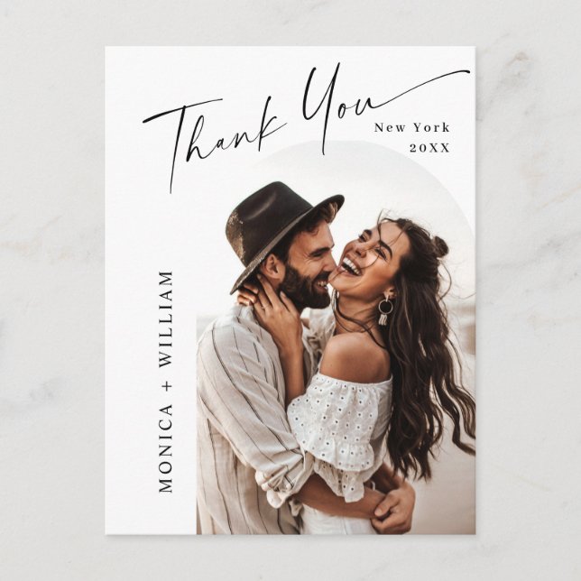 Elegant Minimalist Wedding Photo Thank You Postcard (Front)