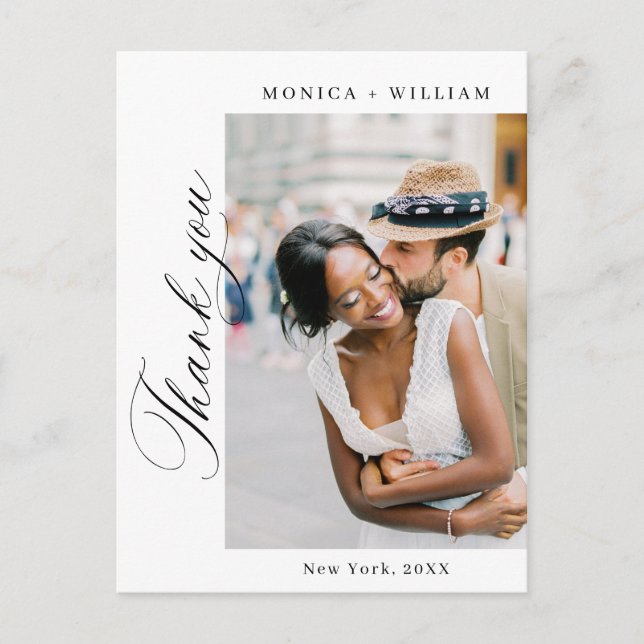 Elegant Minimalist Wedding Photo Thank You Postcard (Front)