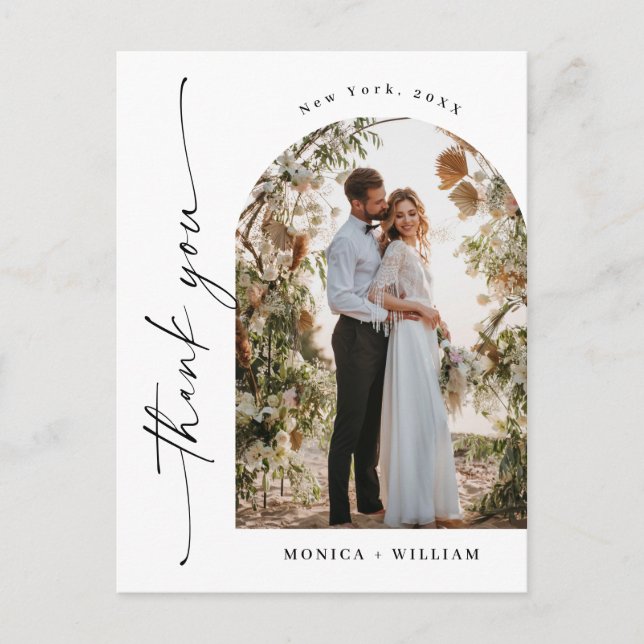 Elegant Minimalist Wedding Photo Thank You Postcard (Front)