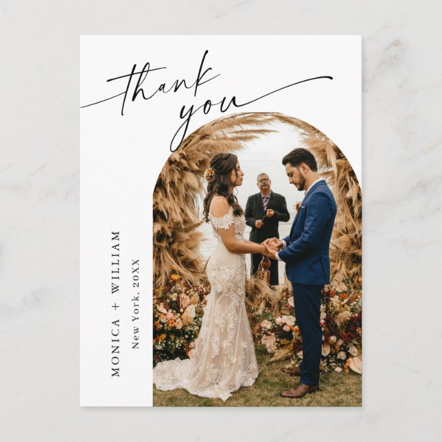 Elegant Minimalist Wedding Photo Thank You Postcard (Front)