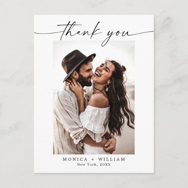 Elegant Minimalist Wedding Photo Thank You Postcard (Front)