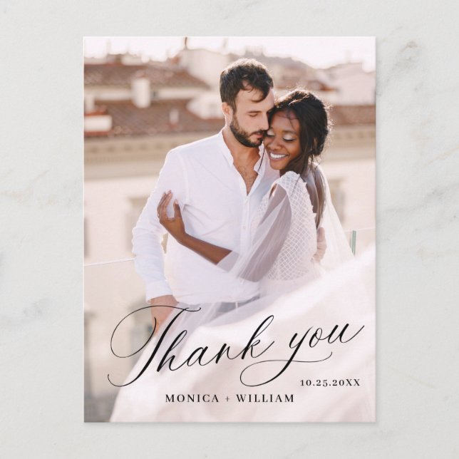 Elegant Minimalist Wedding Photo Thank You Postcard (Front)