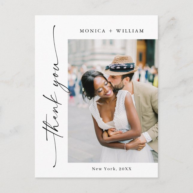Elegant Minimalist Wedding Photo Thank You Postcard (Front)