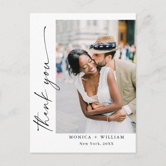 Elegant Minimalist Wedding Photo Thank You Postcard (Front)