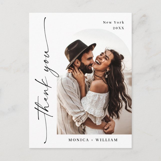 Elegant Minimalist Wedding Photo Thank You Postcard (Front)