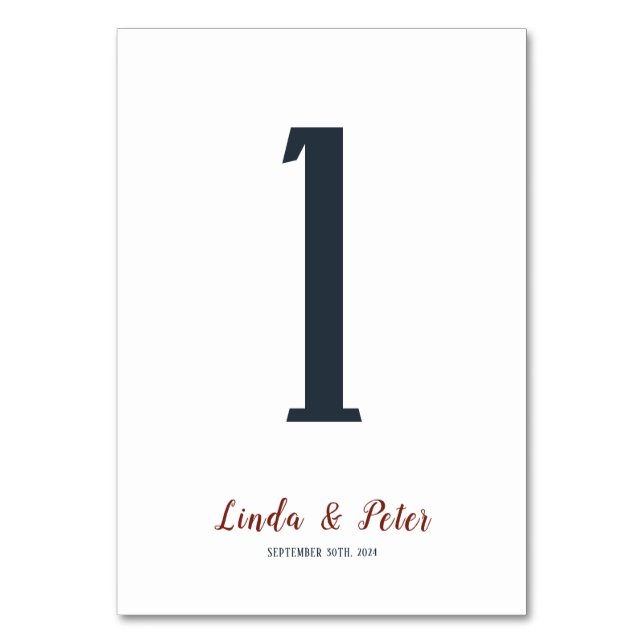 Elegant Minimalist Wedding Reception  Table Number (Front)
