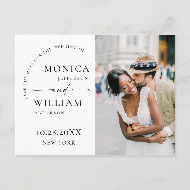 Elegant Minimalist Wedding Save The Date QR code Postcard (Front)