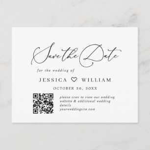 Elegant Minimalist Wedding Save the Date QR code Postcard