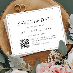 Elegant Minimalist Wedding Save the Date QR code Postcard