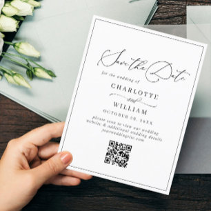 Elegant Minimalist Wedding Save the Date QR code Postcard