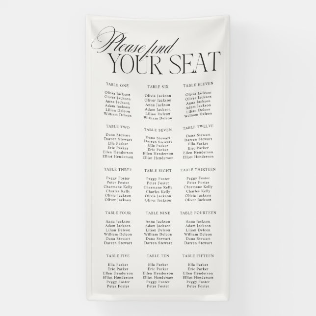 Elegant Minimalist Wedding Seating Chart  Vinil  Banner (Vertical)