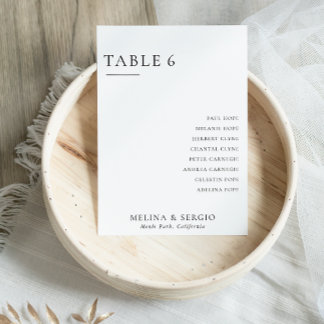 Elegant Minimalist Wedding Table 6 Seating Chart Invitation