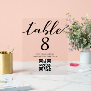 elegant minimalist wedding table number qr code acrylic sign