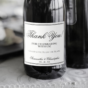 Elegant Minimalist Wedding Thank You Black & White Sparkling Wine Label