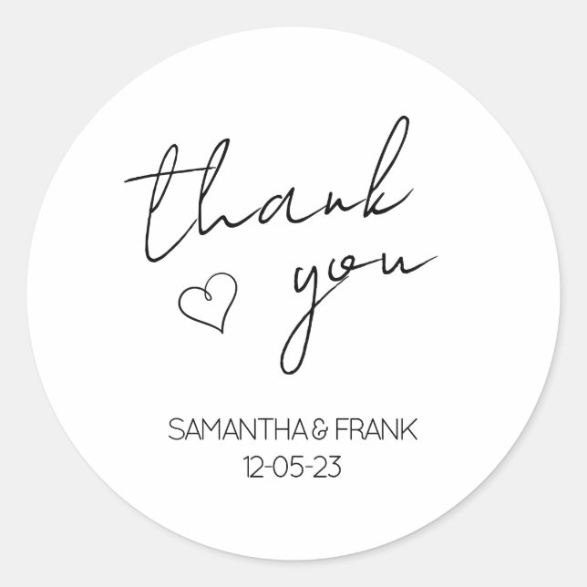 Elegant Minimalist Wedding Thank You Classic Round Sticker (Front)