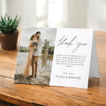 Elegant Minimalist Wedding Thank You Photo Invitat<br><div class="desc">Elevate your gratitude with our elegant thank you cards featuring modern script and your favourite wedding photo. These cards offer a stylish and minimalist design that perfectly complements any wedding aesthetic. Personalise them with a heartfelt message of appreciation to convey your thanks to friends and family for their love and...</div>