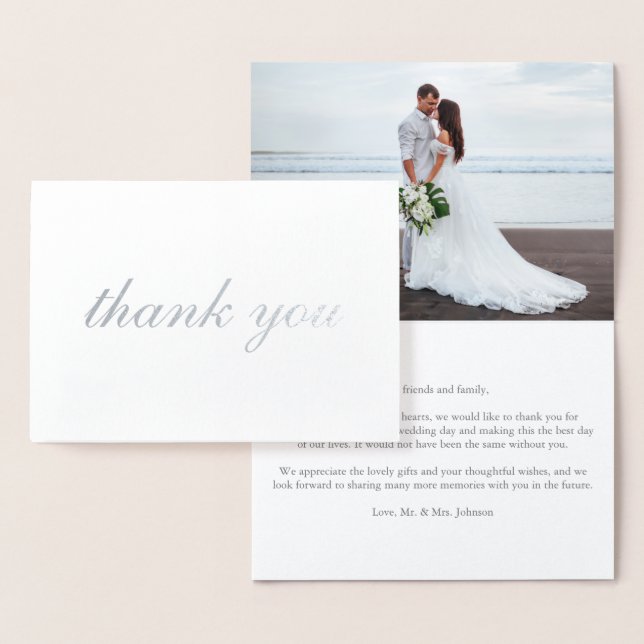Elegant Minimalist Wedding Thank You Real Silver Foil Card (Display)