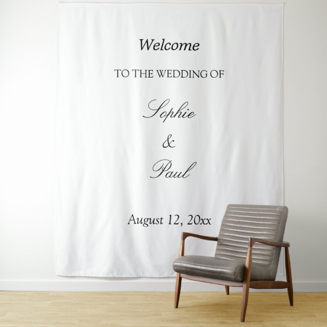 Elegant Minimalist Wedding Welcome Tapestry (In Situ)
