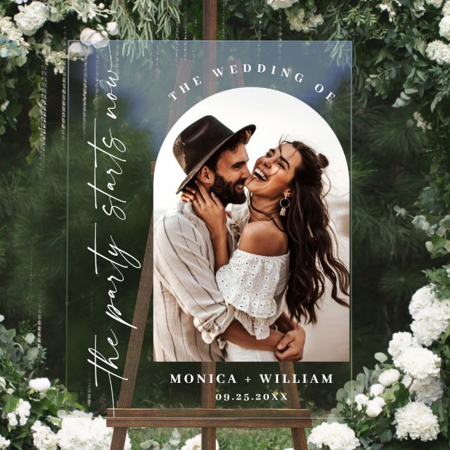Elegant Minimalist Welcome Photo Wedding Acrylic Sign (Creator Uploaded)