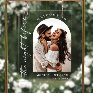 Elegant Minimalist Welcome Rehearsal Dinner Photo Acrylic Sign