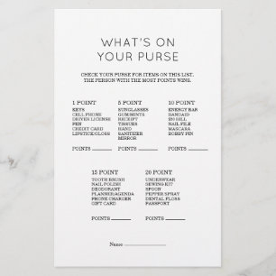 Elegant Minimalist What's on Your Purse Game Card