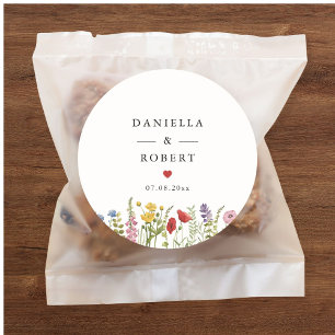 Elegant Minimalist Whimsical Wildflower Wedding Classic Round Sticker