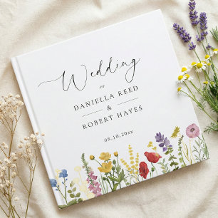 Elegant Minimalist Whimsical Wildflower Wedding Guest Book