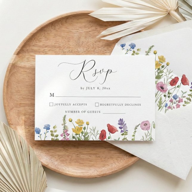 Elegant Minimalist Whimsical Wildflower Wedding RSVP Card (create your own personalized wildflower modern script calligraphy rsvp card)
