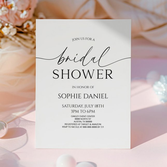 Elegant Minimalist White Black Bridal Shower Invitation (Creator Uploaded)