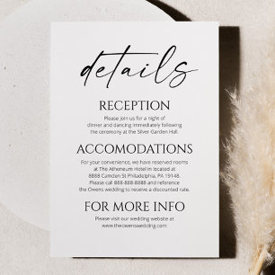 Elegant Minimalist White Black Wedding Details Enclosure Card