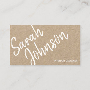Elegant Minimalist White Calligraphy Kraft Business Card