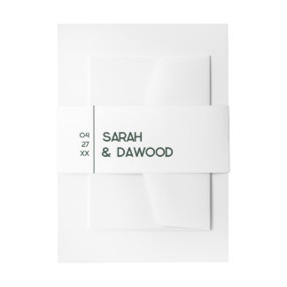 Elegant Minimalist White Emerald Green Wedding Invitation Belly Band
