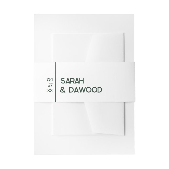 Elegant Minimalist White Emerald Green Wedding Invitation Belly Band (Front Example)